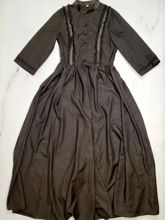 None Dresses & Skirts - NWOT Black Gothic Victorian Prairie Dress Lace Velvet Trim Costume Women XS